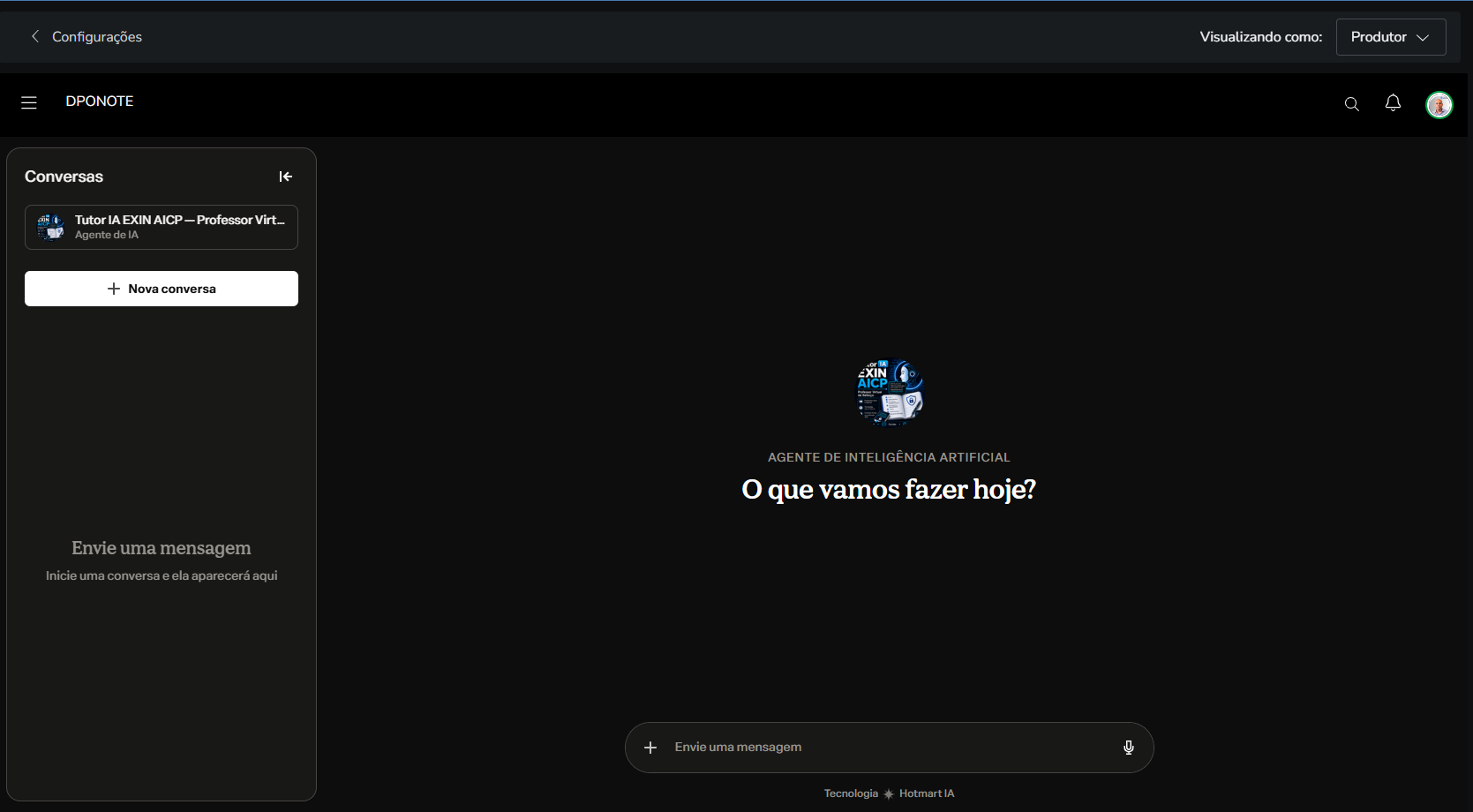 Captura real do ambiente de chat do Tutor IA EXIN AICP